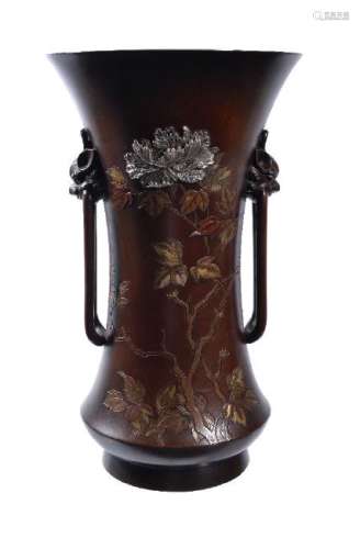 A Japanese Bronze Vase of flared form on a short foot