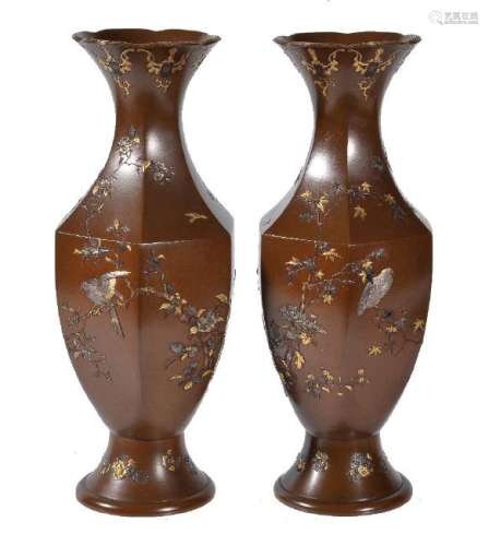 A Pair of Japanese Bronze Vases