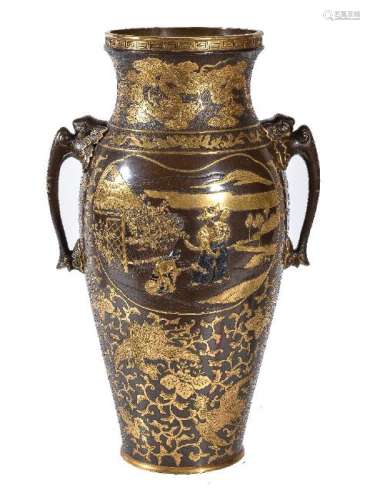 Miya-O Eisuke: A Large Parcel Gilt Bronze Vase of