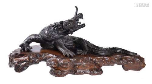 A Japanese Bronze Group of a Crocodile