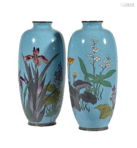 A Pair of Silver Wire Cloisonné Enamel Vases