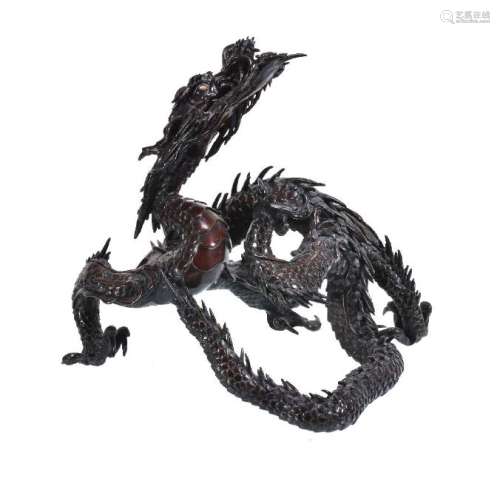 A Japanese Bronze Model of a Coiled Dragon
