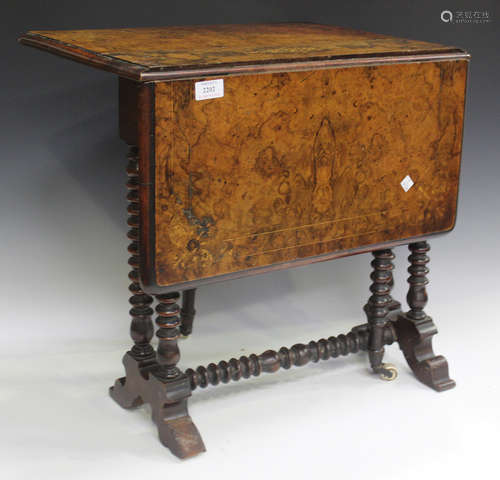 A mid-Victorian burr walnut and foliate inlaid 'baby' Sutherland table, on bobbin turned legs and