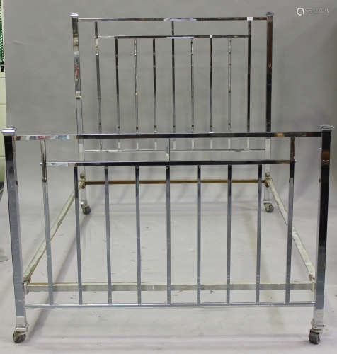 An Art Deco chromium plated double bed frame, the foot and headboards with vertical slats, height