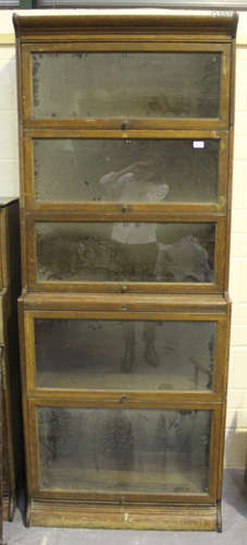 A pair of early/mid-20th century oak five section Globe Wernicke style stacking bookcases, height