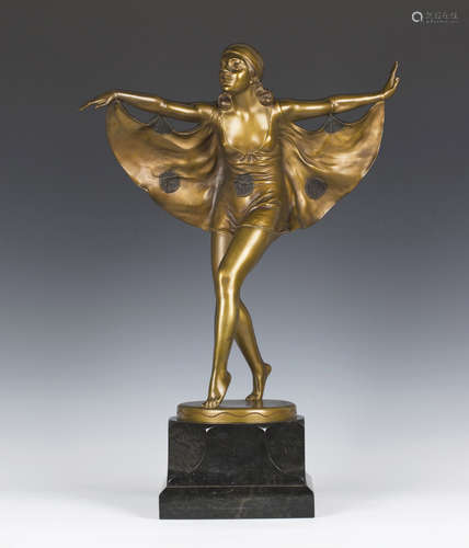 Professor Otto Poertzel - Bat Dancer, an Art Deco gilt and patinated cast bronze figure of a woman