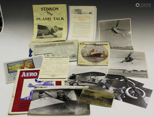 A small group of aeronautical and shipping related ephemera, a selection of black and white