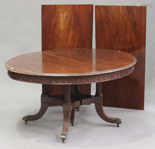 A late 19th century mahogany 'D' end extending dining table with two extra leaves, the moulded top