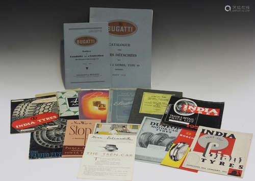 A collection of motoring parts and accessory brochures, trade catalogues and leaflets, including '