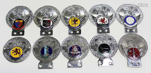 A group of ten St Christopher car badges, including 'The Oneholer', 'Mallory Park', 'Royal