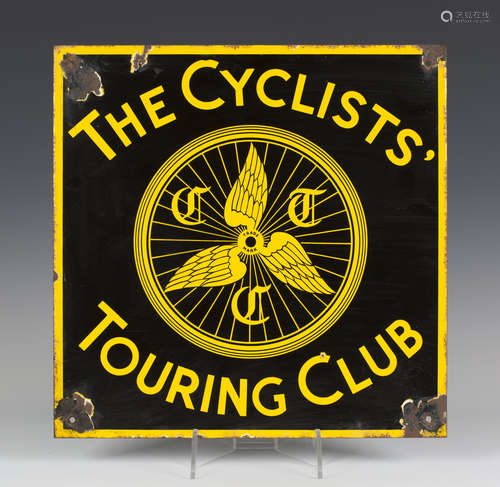 A 'Cyclists' Touring Club' enamelled advertising sign, 41cm x 41cm, together with a 'Cycling