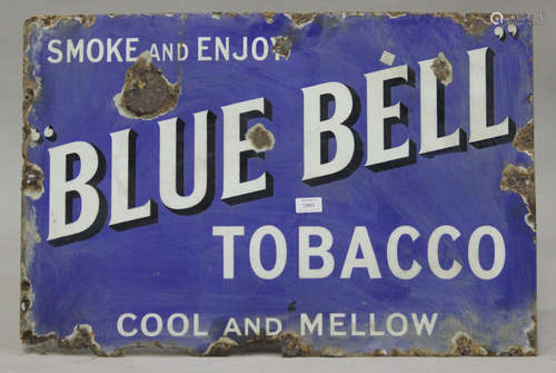 A 'Blue Bell Tobacco Cool and Mellow' enamelled advertising sign, 51cm x 76cm.Buyer’s Premium 29.