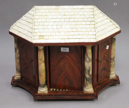 A 19th century and later mahogany and ivory mounted table-top collector's cabinet, the pitched