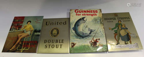 A group of four printed celluloid advertising show cards, including 'Guinness for Strength' by