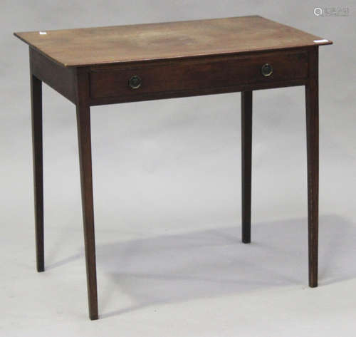 A 19th century mahogany side table, fitted with a single drawer, on square tapering legs, height