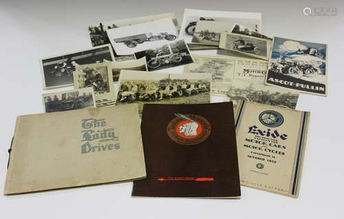 A group of motorcycle ephemera, including an 'Ascot Pullen' sales brochure, 'The Enfield Cycle Co,