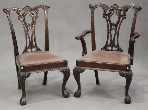 A set of eight 20th century George III style pierced splat back dining chairs, comprising two