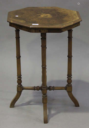 A late Victorian walnut octagonal occasional table with inlaid decoration, on turned supports and