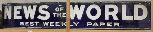 A large 'News of the World Best Weekly Paper' enamelled advertising sign, 46cm x 275cm (faults and