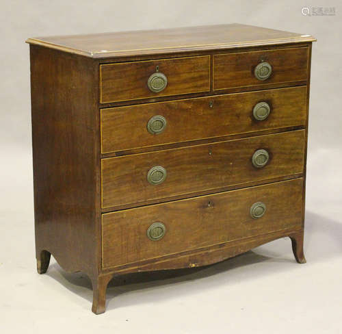 A George IV mahogany chest of two short and three long drawers, on splayed bracket feet, height