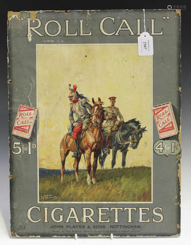 A 'John Player & Sons Roll Call Cigarettes' printed advertising show card, 48.5cm x 37cm (faults).