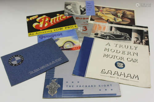 A group of nine mainly 1930s motor car sales brochures, including 'Packard Eight', 'Graham', 'Humber