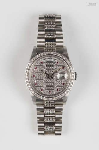 A Rolex Oyster Perpetual Day-Date white gold and later diamond and ruby set gentleman's