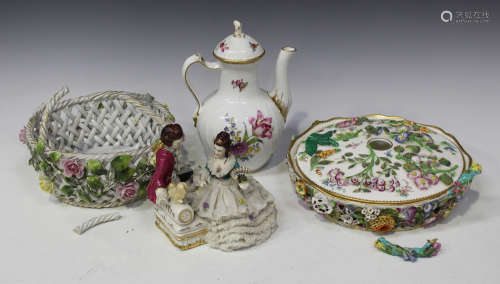 A Royal Copenhagen porcelain coffee pot and cover, late 19th century, painted with sprays of