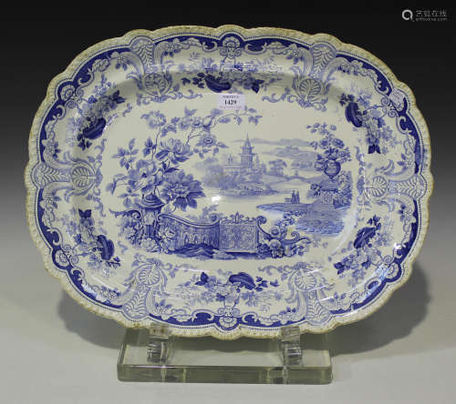 A Hicks, Meigh & Johnson blue printed earthenware meat platter, early 19th century, decorated