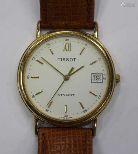 A Tissot Stylist gilt metal fronted and steel backed circular cased gentleman's wristwatch, the