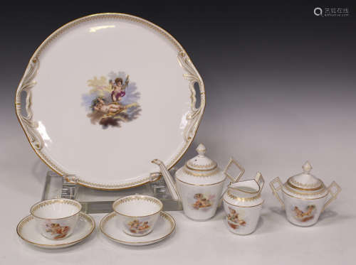A Limoges Sèvres style porcelain tea for two cabaret set, early 20th century, comprising teapot