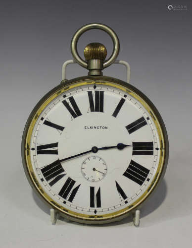 An early 20th century base metal cased keyless wind open-faced Goliath pocket watch, the enamelled