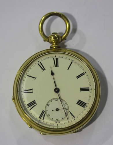 A gold cased keywind open-faced gentleman's pocket watch with an unsigned gilt jewelled lever