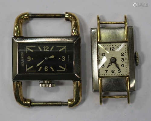 An 18ct yellow and white gold rectangular cased lady's wristwatch with an unsigned movement and