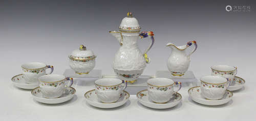 A Meissen porcelain Swan pattern part coffee service, 20th century, comprising a coffee pot and