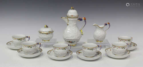 A Meissen porcelain Swan pattern part coffee service, 20th century, comprising a coffee pot and