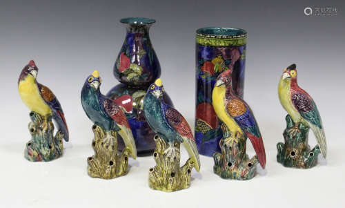 A group of Art Deco S. Hancock & Sons pottery, including seven posy vases, each in the form of an