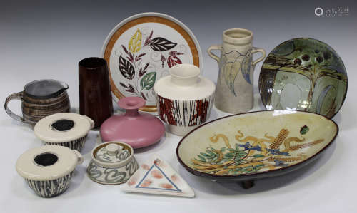 A mixed group of studio and art pottery, including a Royal Lancastrian sang-de-boeuf glazed vase,
