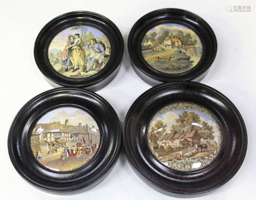 An F. & R. Pratt pot lid with leaf and scroll border depicting the Residence of Anne Hathaway,