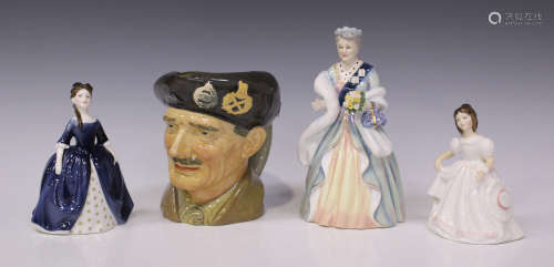 Three Royal Doulton figures, comprising 'Queen Elizabeth, the Queen Mother', HN3189, 'Debbie',