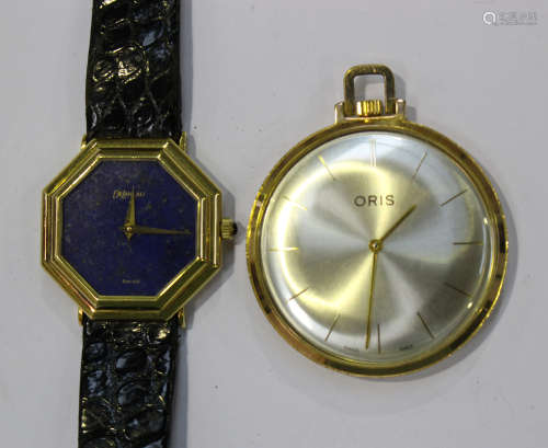 A De Laneau gold octagonal cased wristwatch, the signed lapis lazuli dial with gilt hands,