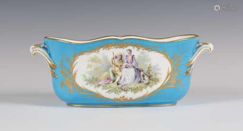 A Sèvres porcelain oval jardinière, late 18th century with later decoration, painted with opposing