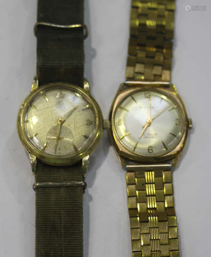 An Omega Automatic gilt metal circular cased gentleman's wristwatch, the signed silvered dial with