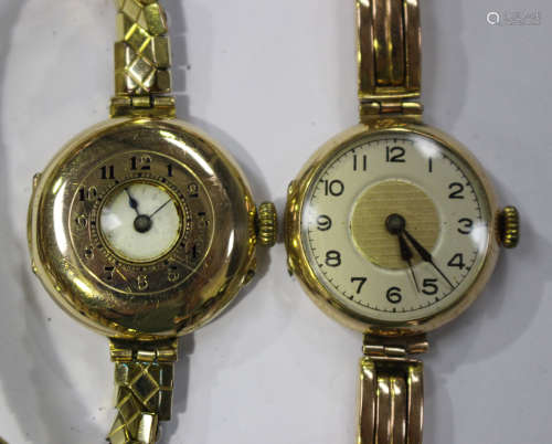 A 9ct gold half-hunting cased lady's wristwatch with an unsigned jewelled lever movement, the
