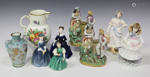 A mixed group of decorative ceramics and glass, late 19th century and later, including two Thomas