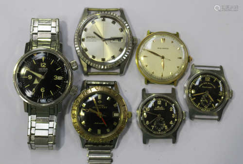 A group of six gentlemen's wristwatches, comprising Movado, Enicar Automatic, Mido Multifort, West