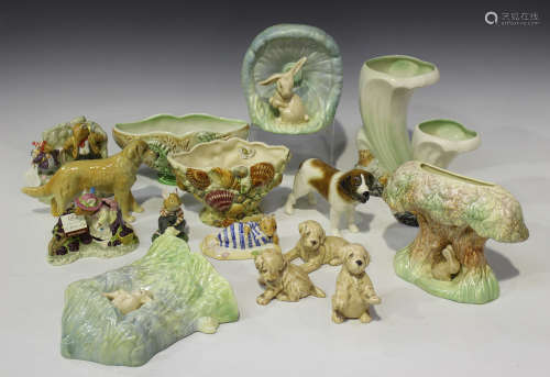 A group of Sylvac pottery, including a graduated pair of cornucopia, two wall pockets and a fern