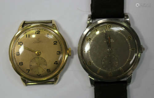 An Omega Automatic gilt metal circular cased gentleman's wristwatch, case diameter 3.1cm, and an