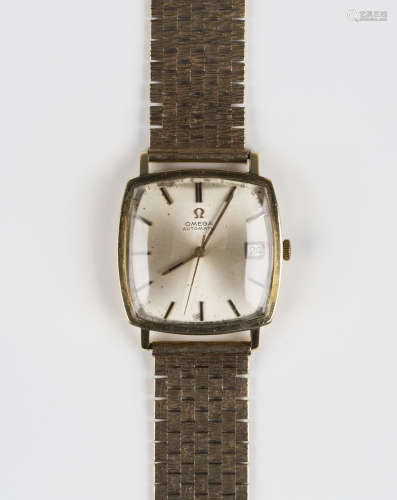 An Omega Automatic gold curved square cased gentleman's wristwatch, the movement detailed 'Omega