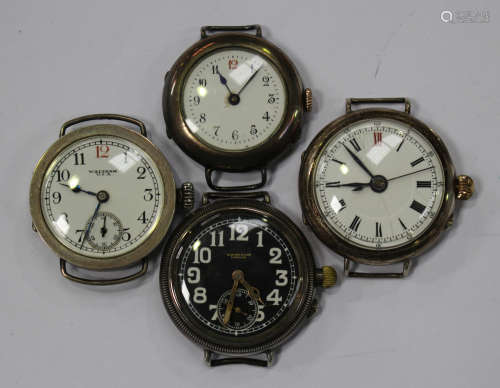 A Waltham USA silver circular cased wristwatch with a signed movement and dial, Birmingham 1927,